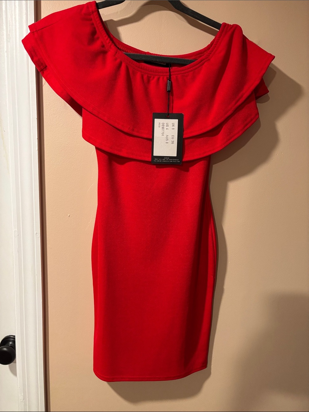 Missguided Red Off-Shoulder Ruffle Mini Dress